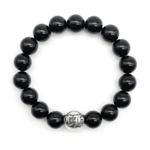 Chrome Hearts 10mm Black Single Silver Bead Cross Bracelet