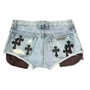 Chrome Hearts Cross Leather Patch Denim Shorts