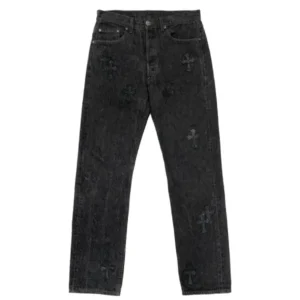 Chrome Hearts Levi's 501 Black Leather Cross Patch Jeans