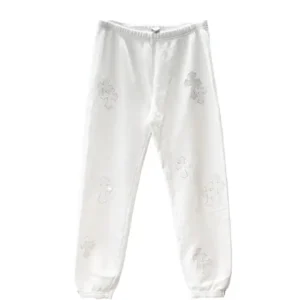 Chrome Hearts White Leather Cross Sweatpants